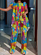 Casual Printed Women Round Neck Loose Tops And Long Pants Large Size Sets TB-6157