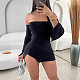 Black Sexy Women Strapless Slit Package Hips Mini Club Dress PY-9244