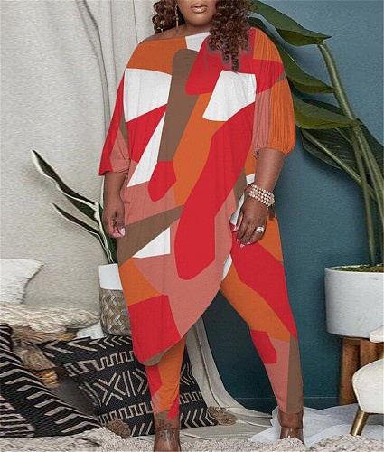 Irregular Tops And Skinny Pants Plus Size Two Piece Sets NY-10236