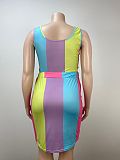 Colorful Stripes Women Slim Package Hips Large Size Skirts 2 Pieces Sets TB-6177