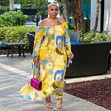 Printing Off Shoulder Loose Plus Size Dresses NY-10465
