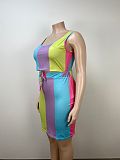 Colorful Stripes Women Slim Package Hips Large Size Skirts 2 Pieces Sets TB-6177
