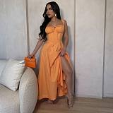 Casual Women Solid Color Sleeveless Straps Split Maxi Dress NTY-7369