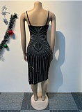 Sexy Women V-neck Hot Drilling Straps Slim Split Bodycon Dress NY-3182