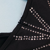 Sexy Women V-neck Hot Drilling Straps Slim Split Bodycon Dress NY-3182