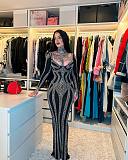 Black Sexy Ladies Square Collar Hot Drilling Slim Long Party Dress NY-3168