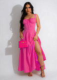Casual Women Solid Color Sleeveless Straps Split Maxi Dress NTY-7369