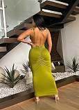 Sexy Backless Women Straps Sleeveless Solid Color Slim Long Dresses NTY-7383
