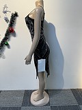 Sexy Women V-neck Hot Drilling Straps Slim Split Bodycon Dress NY-3182