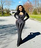 Black Sexy Ladies Square Collar Hot Drilling Slim Long Party Dress NY-3168