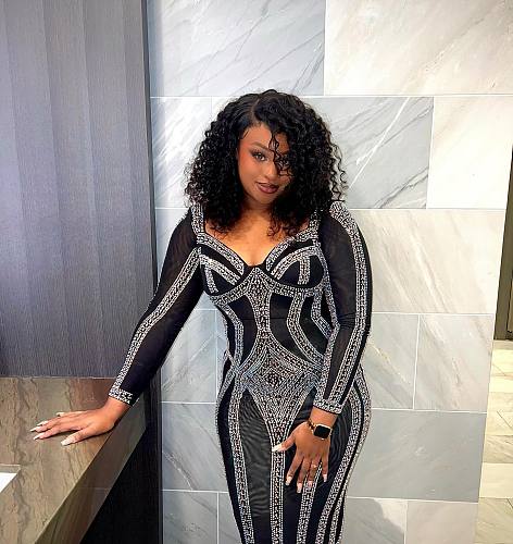 Black Sexy Ladies Square Collar Hot Drilling Slim Long Party Dress NY-3168