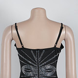 Sexy Women V-neck Hot Drilling Straps Slim Split Bodycon Dress NY-3182
