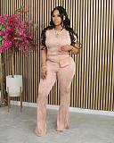 Casual Women Round Neck Tops And Long Pants Two-pieces Sets NTY-7382