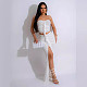 Sexy Strapless Crop Top And Ruffles Split Long Skirts 2 Pieces Sets NTY-7387