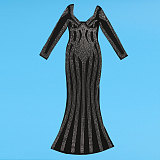 Black Sexy Ladies Square Collar Hot Drilling Slim Long Party Dress NY-3168