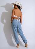 Girl Lace-up Halter Crochet Hollowed-out Vacation Beach Top OSM-4457