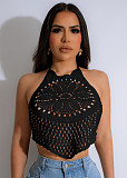Girl Lace-up Halter Crochet Hollowed-out Vacation Beach Top OSM-4457