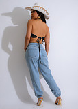 Girl Lace-up Halter Crochet Hollowed-out Vacation Beach Top OSM-4457