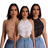 Girl Lace-up Halter Crochet Hollowed-out Vacation Beach Top OSM-4457
