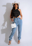 Girl Lace-up Halter Crochet Hollowed-out Vacation Beach Top OSM-4457