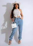 Girl Lace-up Halter Crochet Hollowed-out Vacation Beach Top OSM-4457