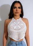 Girl Lace-up Halter Crochet Hollowed-out Vacation Beach Top OSM-4457