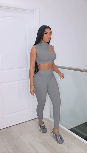 Sexy Patchwork Vest And Long Pants Women 2 Pieces Sets QZX-6289
