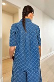 Women's Casual Plaid Wash Denim Flare Trouser Suits TR-1307