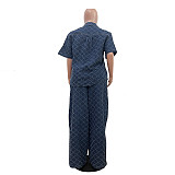 Women's Casual Plaid Wash Denim Flare Trouser Suits TR-1307