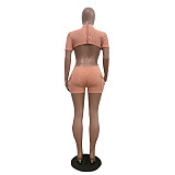 Sexy Backless Zipper Round Neck Short Sleeves Pockets Romper TR-1308