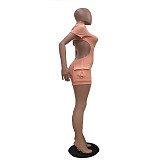Sexy Backless Zipper Round Neck Short Sleeves Pockets Romper TR-1308