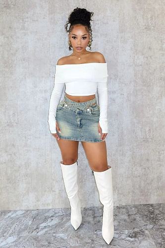 Women High-waist Package Hips Strech Denim Short Skirt OD-8680