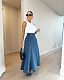 Women's High-waist Denim Wash Long Hem Skirt Blue OD-8681