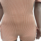 Sexy Backless Zipper Round Neck Short Sleeves Pockets Romper TR-1308