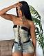 Women's Sexy Strapless Lace-up Top And Shorts Denim Sets MEM-88579