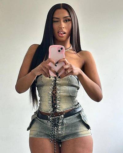 Women's Sexy Strapless Lace-up Top And Shorts Denim Sets MEM-88579