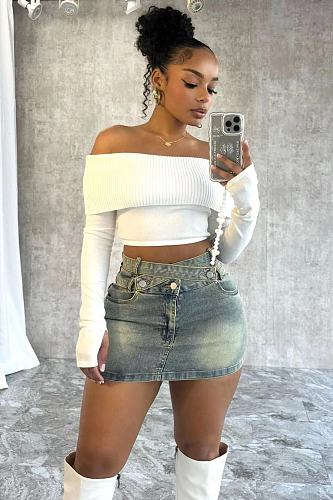 Women High-waist Package Hips Strech Denim Short Skirt OD-8680