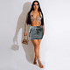 Leisure Women Strech Pocket Belt Short Denim Skirt WA-77656