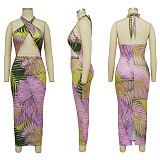 Sexy Printing Cross Halter Backless Summer Maxi Dress YF-10426