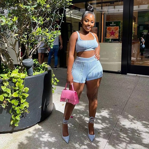 Casual Girls Sleeveless Shorts Knitted Two Pieces Suits NIYA-8161