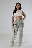 Leisure Girls Middle Waist Zipper Pockets Strech Long Jeans LX-1381