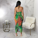 Sexy Printing Cross Halter Backless Summer Maxi Dress YF-10426