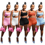 Casual Girls Sleeveless Shorts Knitted Two Pieces Suits NIYA-8161