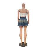 New Casual Girls Washed Denim Pleated Mini Skirt TR-1303