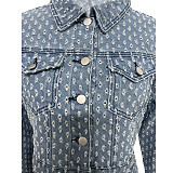 Women's Casual Long Sleeves Buttons Ripped Denim Shorts Sets TR-1299