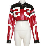 Fashion Motorcycle Stitching Slim-fit Imitation Leather Short Jacket SXE-K23C37660