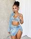 Sexy Women Single Sleeve Backless Split Mini Skirt Denim Sets MEM-88559