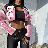 Fashion Motorcycle Stitching Slim-fit Imitation Leather Short Jacket SXE-K23C37660