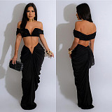 2024 Sexy Strapless Crop Top And Plicated Long Skirt 2 Pieces Set BY-6822