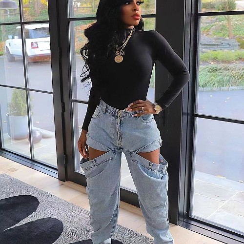 2024 NEW Women Elastic Hollow-out Casual Jeans TK-6309